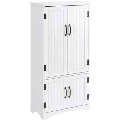 HOMCOM Küchenschrank Vorratsschrank Farmhaus-Design 4 Türen verstellbare Regale 123 cm hoch/Weiß