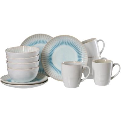 Frühstücks-Geschirrset RITZENHOFF & BREKER "Mira", weiß (blau), 12, Steingut, Geschirr-Sets