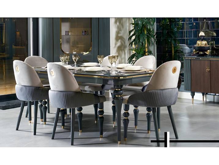 Xlmoebel Essgruppe 7-teiliges Holz Esstisch Set mit 6 Stühlen, (Essgruppe, 7-tlg., 7-teiliges Esstisch-Set), Made in Europa