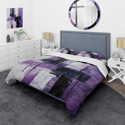 DESIGN ART "Designart ""Tachisme purple cubism brush 5"" Tachisme Bedding Cover Set - Traditional Bed Set with Shams"
