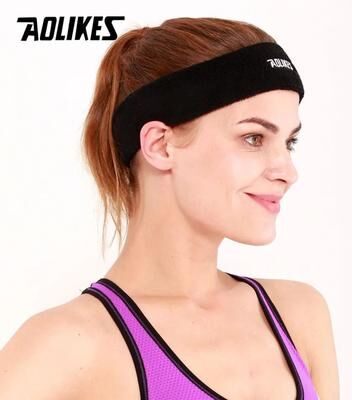 Inspired Living AOLIKES Cotton Sports Headband Sweat Absorbing Workout Headband For Running Yoga Gym black