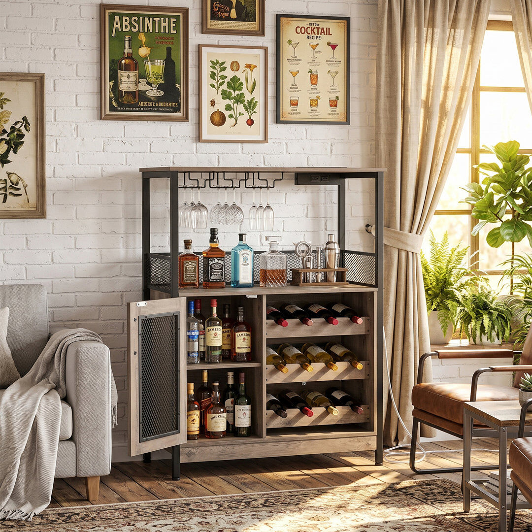 Rio Wine Bottle & Glass Rack Nature Wood 94cm H X 69.5cm W X 35cm D
