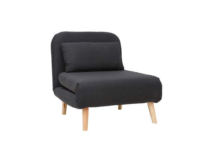 Fauteuil convertible scandinave en tissu gris foncé et bois clair AMIKO