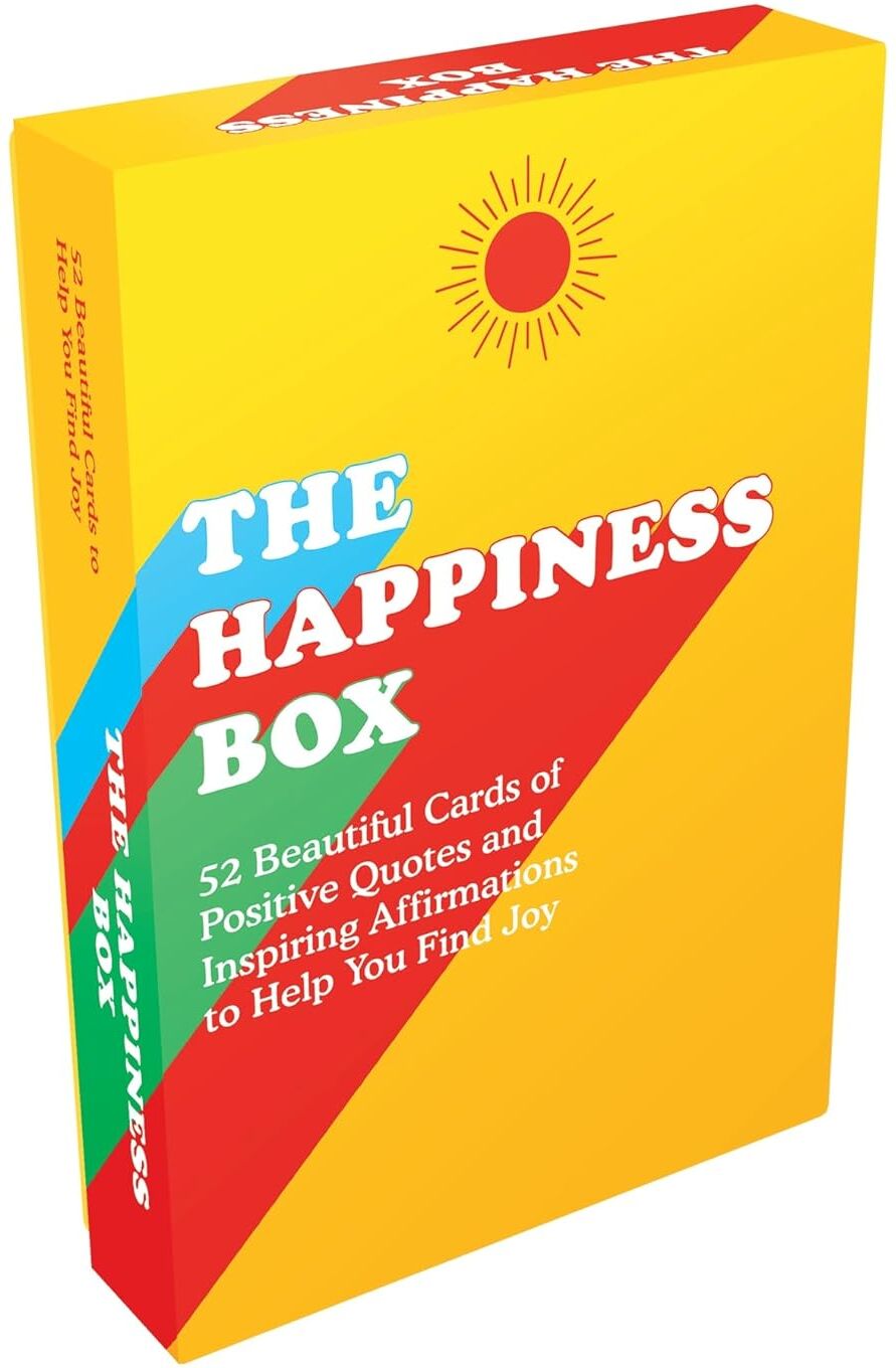 The Happiness Box - 52 Positive Quote & Affirmation Cards by Summersdale Publishers - Wooden Stand & Booklet Included - Self-Care Gift