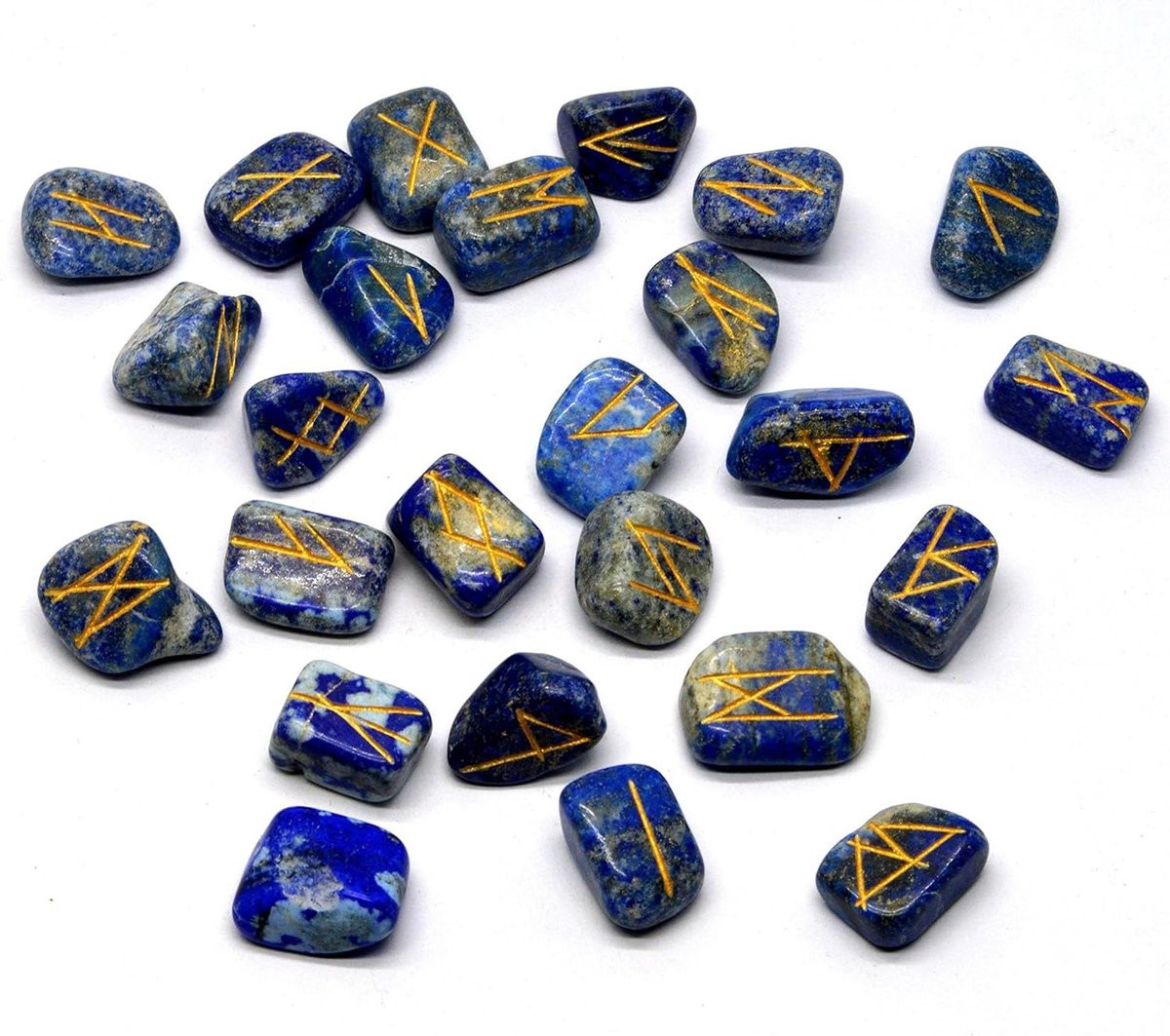 Runen Kristallen Set met Lapis Lazuli Divinatie Stenen - Blauw - 10 cm
