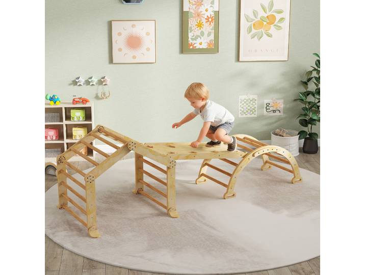 AIYAPLAY Structure Escalade Intérieure 9-en-1 Bois Tout-Petits