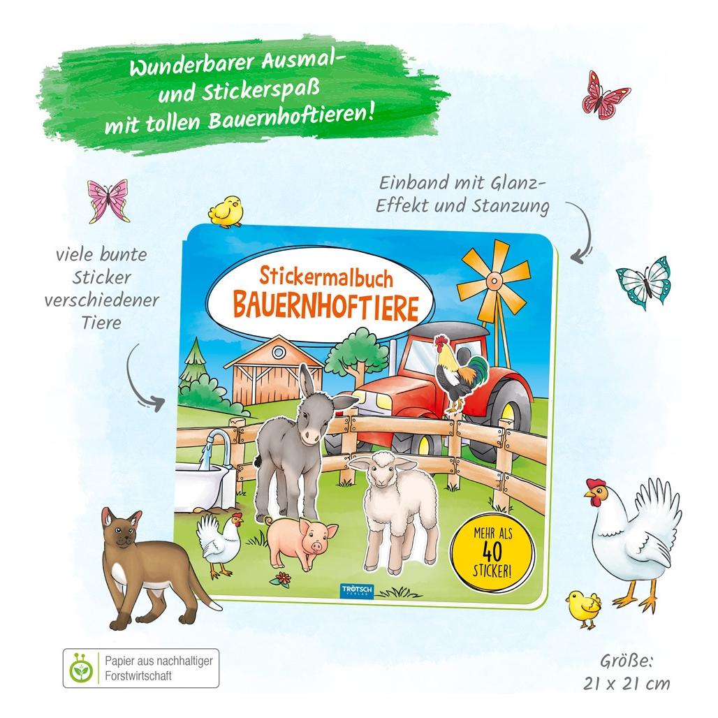 Trötsch Stickermalbuch Bauernhoftiere (40 Sticker) (52683)