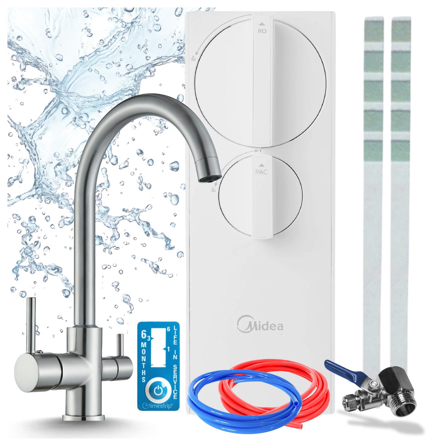 Küchenarmatur Mit Wasserfiltersystem Ari Linko, Umkehrosmose Ro5 400 Gpd, Tanklos, Keramikkartusche, Inox, 360 Grad Schwenkbar, Perlator, Messing