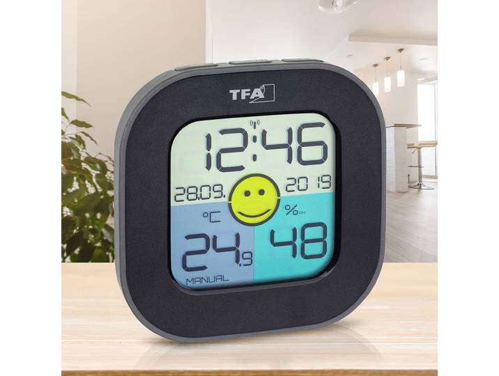 Digitales Thermo-/Hygrometer mit Komfortzonen-, Uhr & Datumsanzeige, schwarz
