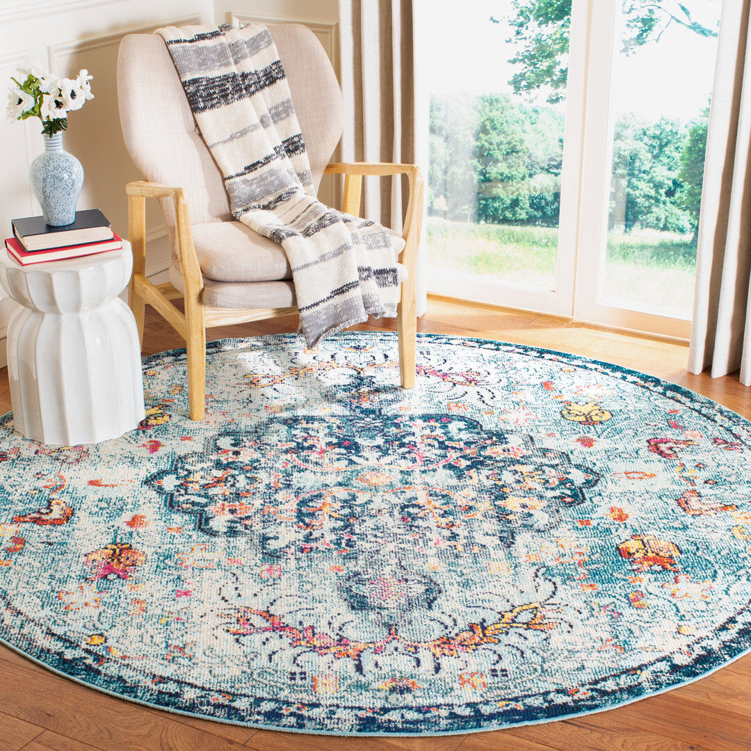 Bloomsbury Market Andersonville Oriental Area Rug Navy Round 152cm