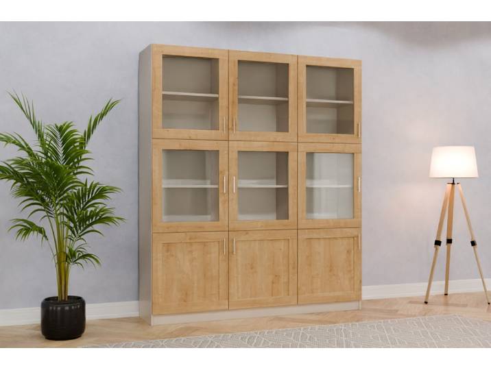 Wohnzimmer Vitrinenschrank nach Maß - Eiche natur - 210x180x42cm - Individuell konfigurieren