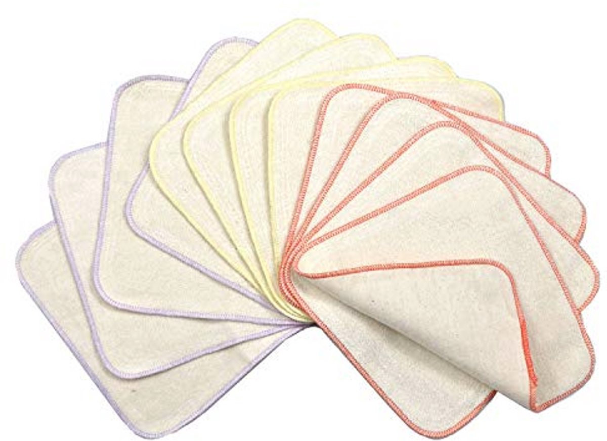 Set van 12 herbruikbare katoenen babywashandjes met tweelaagse flanellen structuur