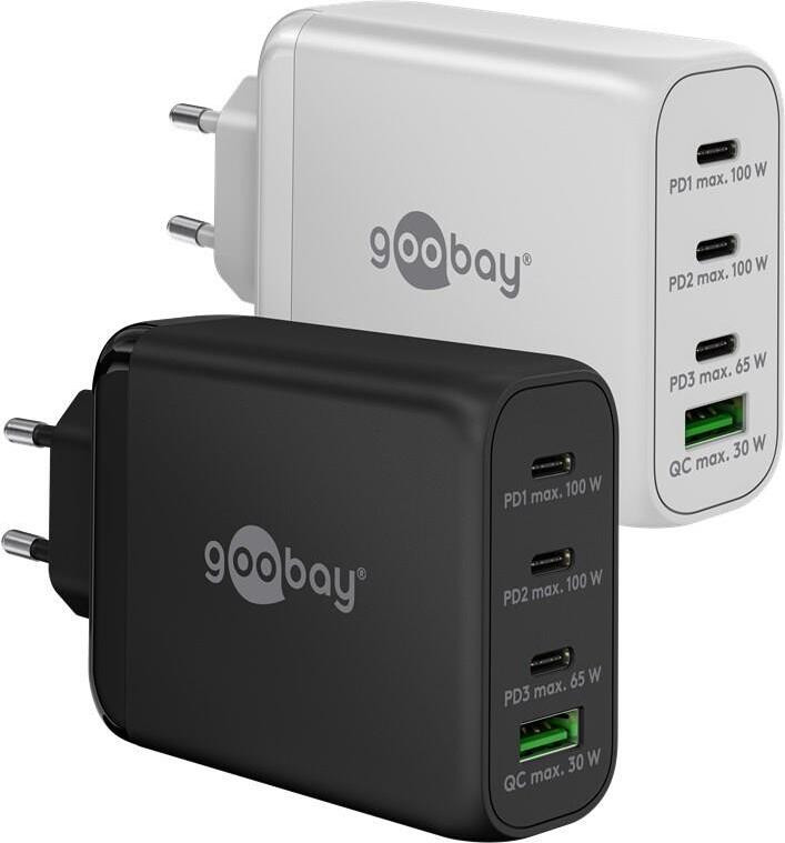 Goobay 65556 USB-C PD GaN multi-poorts snellader 100 W, wit - 3x USB-C poorten en 1x USB-A poort