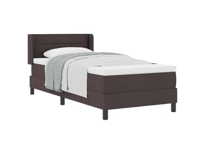 PUGYNBK Boxspringbett, Dunkelbraun, 190 x 90 cm, Stoff Lattenrost mit Taschenfederkernen, verstellbares Kopfteil, Polyester und massive Kiefer, mittlere Festigkeit