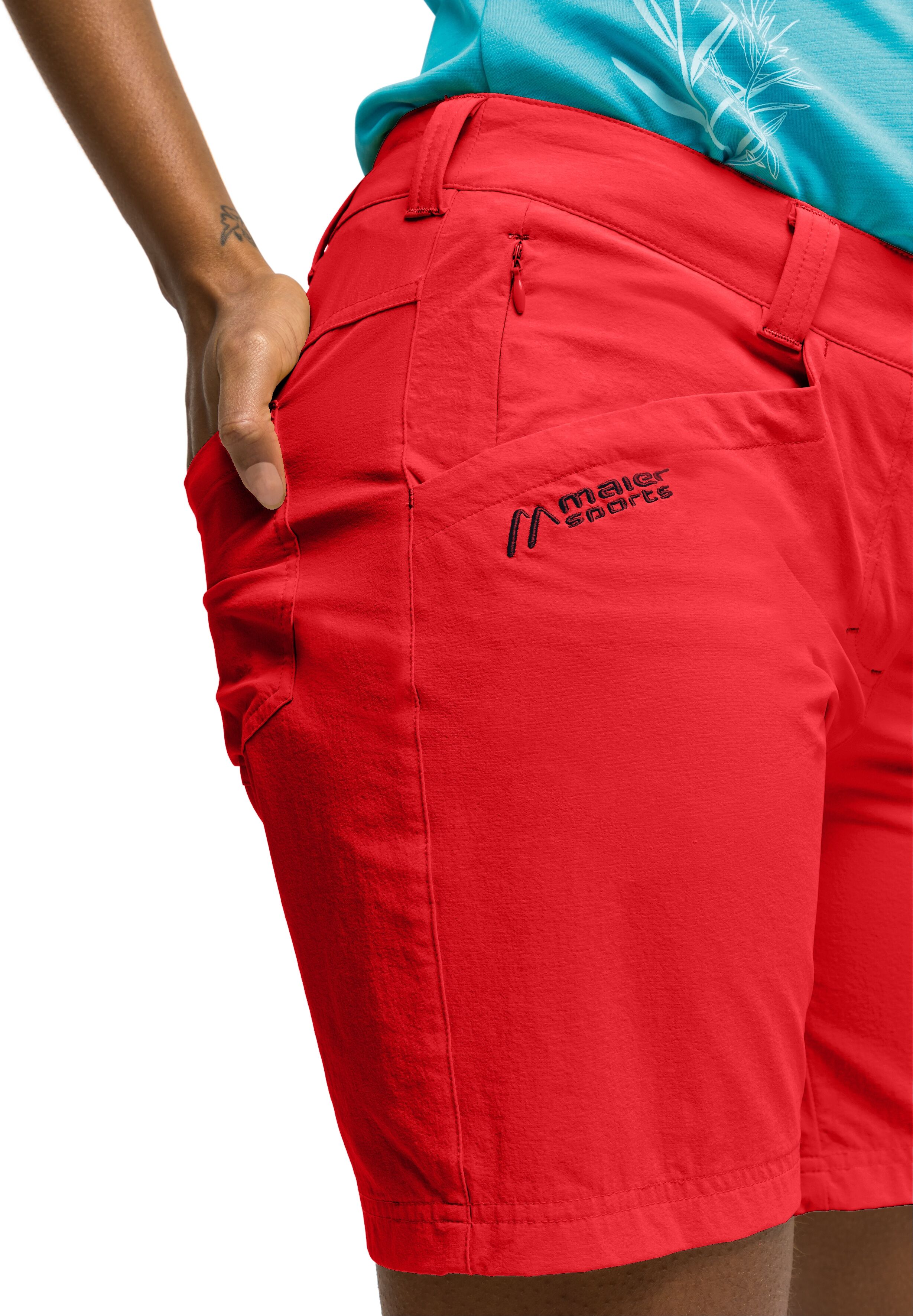 Funktionsshorts MAIER SPORTS "Lulaka Shorts", Damen, Gr. 38, Normalgrössen, rot (feuerrot), 90% Polyamid, 10% Elasthan, Hosen Funktionsshorts, Damen Shorts, kurze Wanderhose, Outdoorhose mit 4 Taschen, Regular Fit feuerrot 38, Normalgrössen