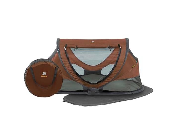 Deryan Baby & Kinder Reisebett mit Matratze - ab Geburt bis 4,5 Jahre, Pop Up Kleinkindbett Babyzelt in 2 Sekunden aufgestellt, inkl. Moskitonetz & Reisetasche, Schnell & Kompakt Faltbar, Caramel