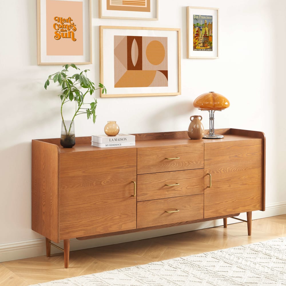 Sorelh Buffet placage frêne 2 portes 180cm Marron 180x81x42cm