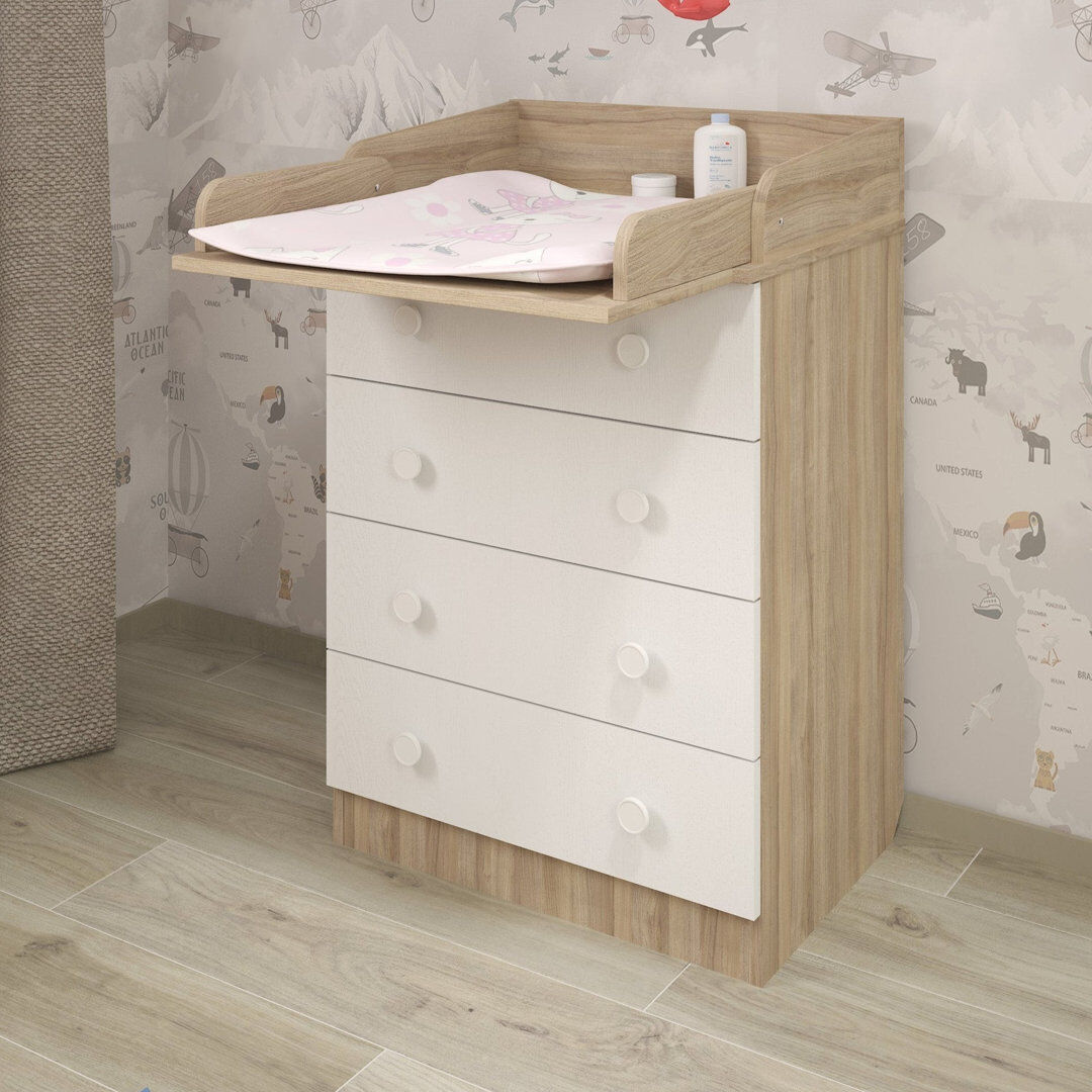 Isabelle & Max 60cm Wide 4-Drawer Baby Changing Table with Folding Changing Top Brown 92cm H X 80cm W X 77cm D