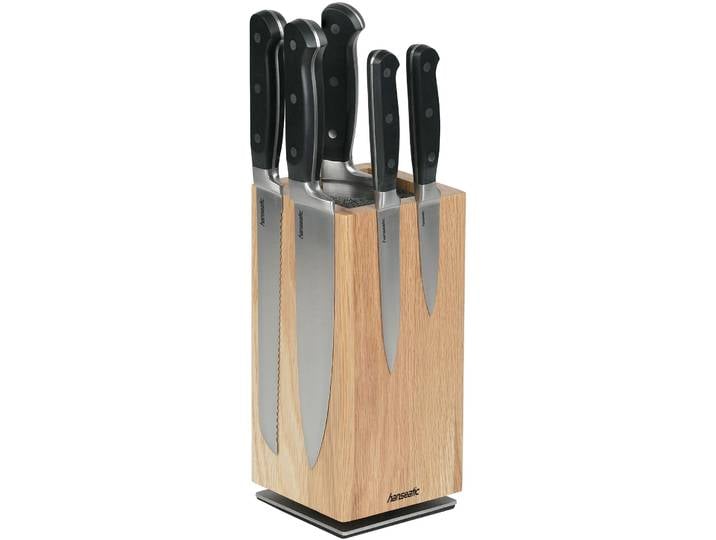 Magnet-Messerblock HANSEATIC hanseatic PREMIUM, aus Holz, Messerblock Set, 6-tlg. , braun, B:11,5cm H:24,8cm, Messerblöcke, Magnet-Messerblock, elegantes Design, herausnehmbarer Borsteneinsatz, 360-Grad-drehbar