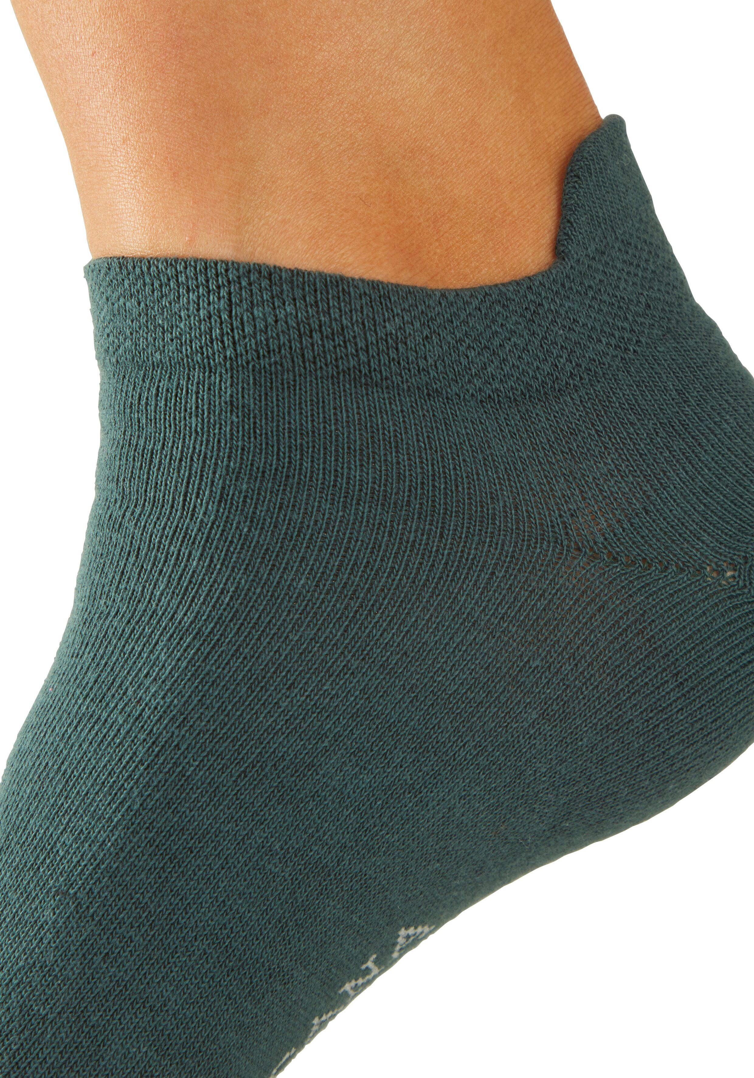Sneakersocken LASCANA "für Damen mit eingestricktem Markenlogo", Herren, Gr. 39-42, bunt (1x anthrazit, 1x grün, 1x petrol, 1x graugrün, 1x altrosa, 1x beere, 1x marine), Baumwollmischung, unifarben, elastisch, Socken Sneakersocken, in ansprechender Gesch
