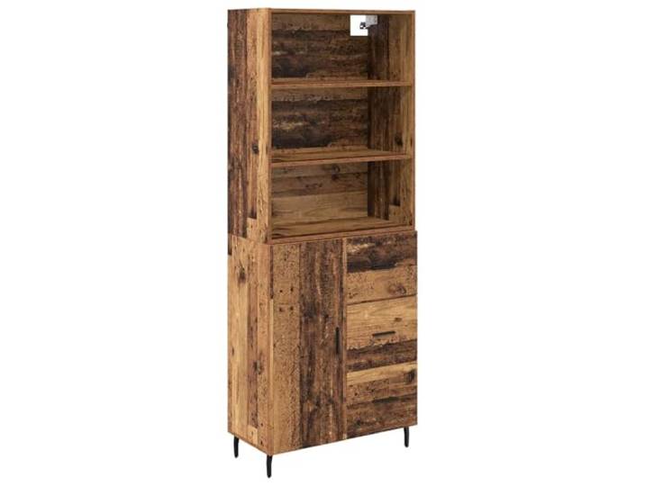 Kaorsrow Highboard 2-teilig Altholz-Optik Holzwerkstoff 69,5x32,5x180 cm Zweiteiliger Vitrinenschrank im Altholz-Design aus Holzwerkstoff und Glas mit viel Stauraum fuer Wohnzimmer und Essbereich.