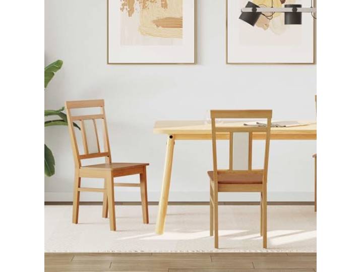 NLQMSU Esszimmerstuhl, 2 Stück, Natur Massives Gummiholz, gepolsterter Sitz, lackierte Oberfläche, Küche, Büro, Vintage-Design, stabile Struktur