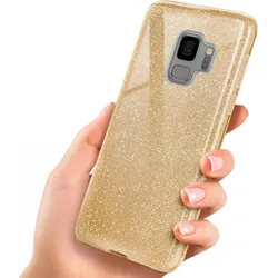 Samsung Galaxy S9 Hülle Glitzer Gold – ONEFLOW Glitter Case, 3in1 Silikon, Funkelnd, Stoßfest, Dünn, Shine-Gold
