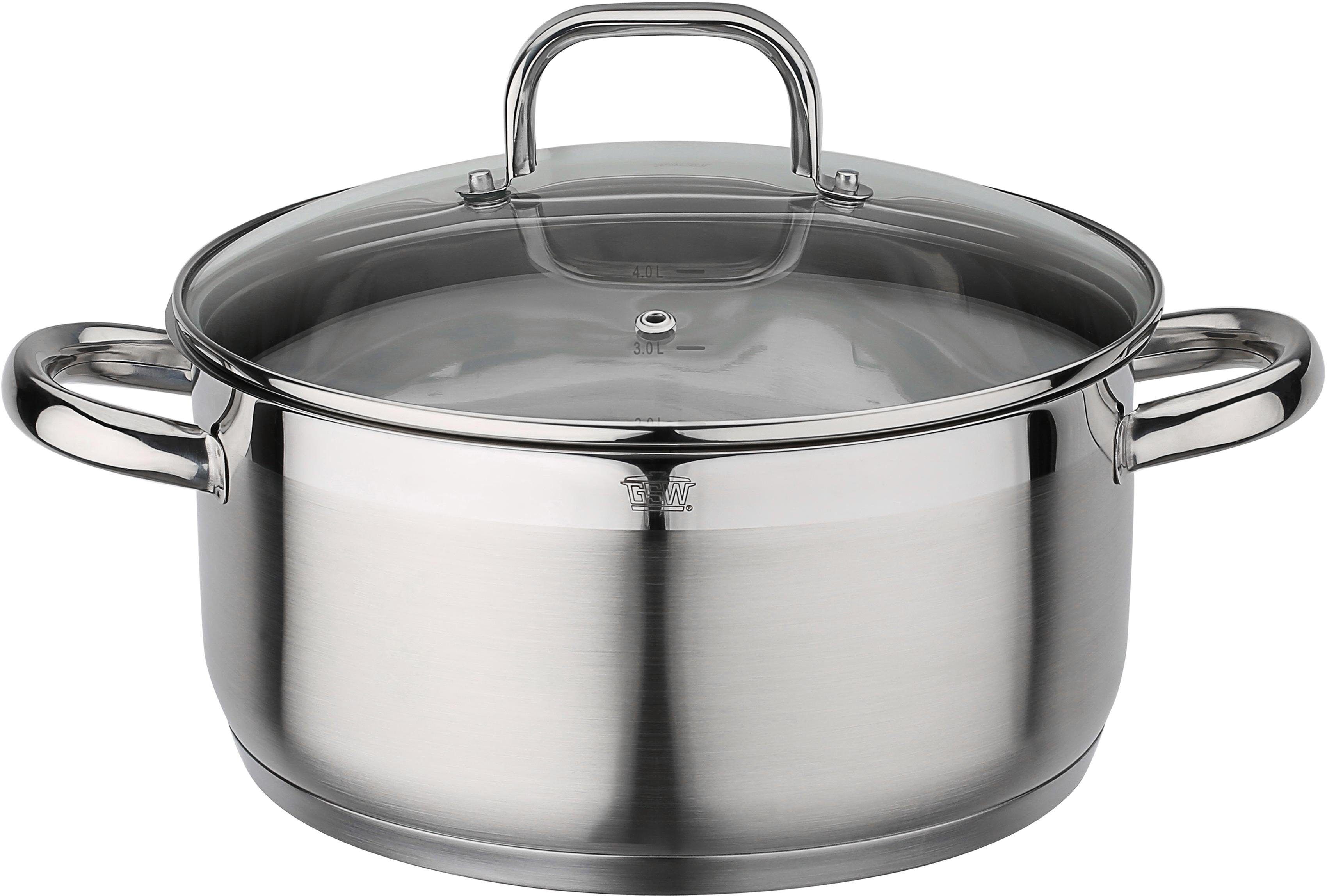 Bratentopf GSW "Fogo", silber (edelstahlfarben), H:11,5cm Ø:24cm, Töpfe, Bratentopf, Induktion