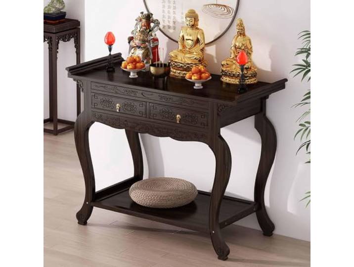 Freistehender Bambus Altartisch Mit Schubladen & Schrank, Buddhistischer Puja Tisch, Meditationsaltar Für Gebet, Meditation, Wohnzimmer, Kleine Räume