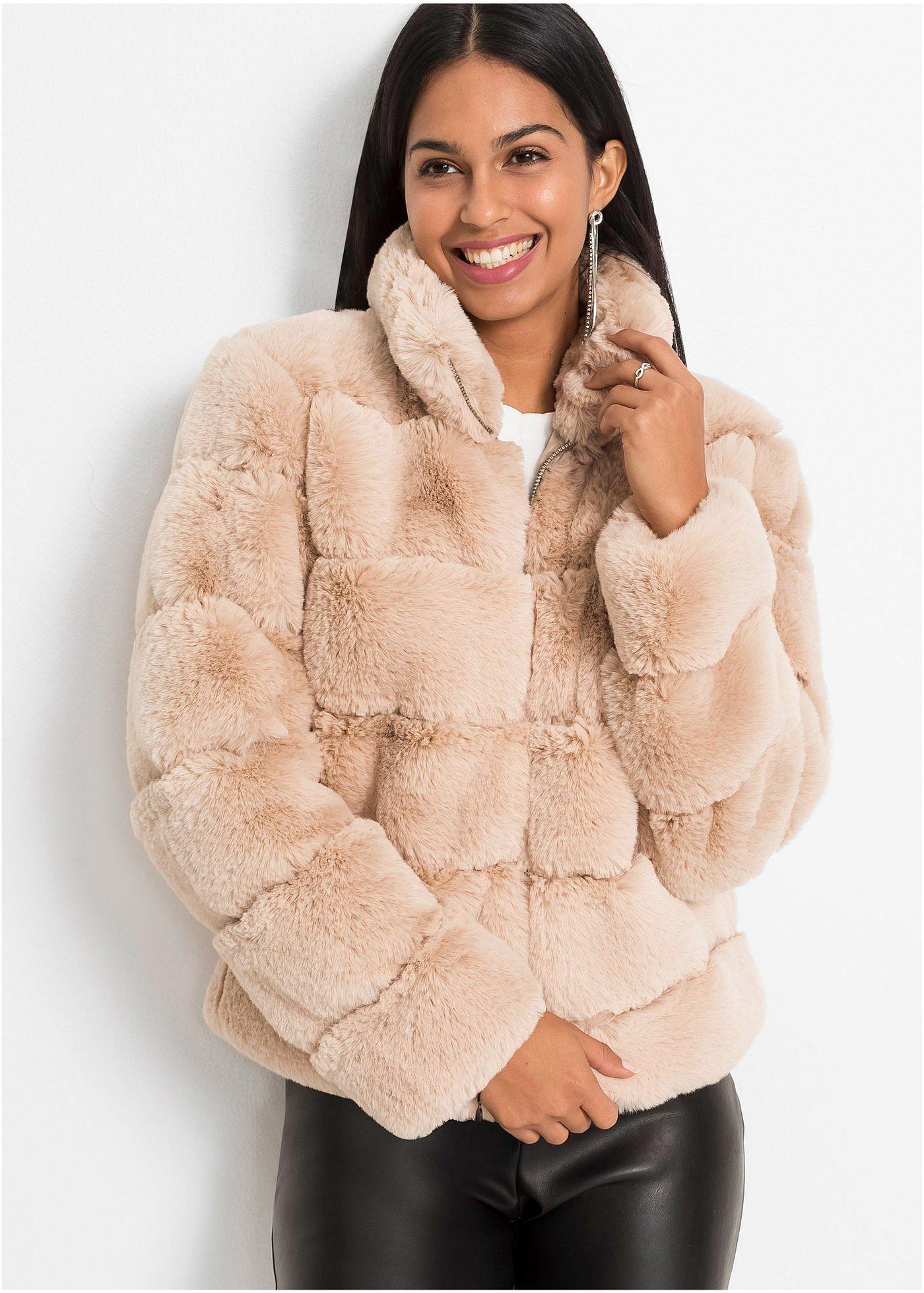 bonprix Fellimitat-Jacke mit Reißverschluss, rosa, Gr.48, Stylische Jacke aus Fellimitat mit Eingriffstaschen vorne