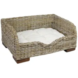 Tiersofa VILLA aus Rattangeflecht mit Einstieg und Liegekissen Naturmaterial