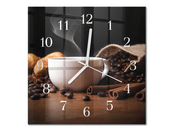 Tulup Wanduhr 30x30 cm - Kaffee, Braun, Glas, Quadratisch, 30x30x0.4 cm, Dekoration, Uhren, Wanduhren