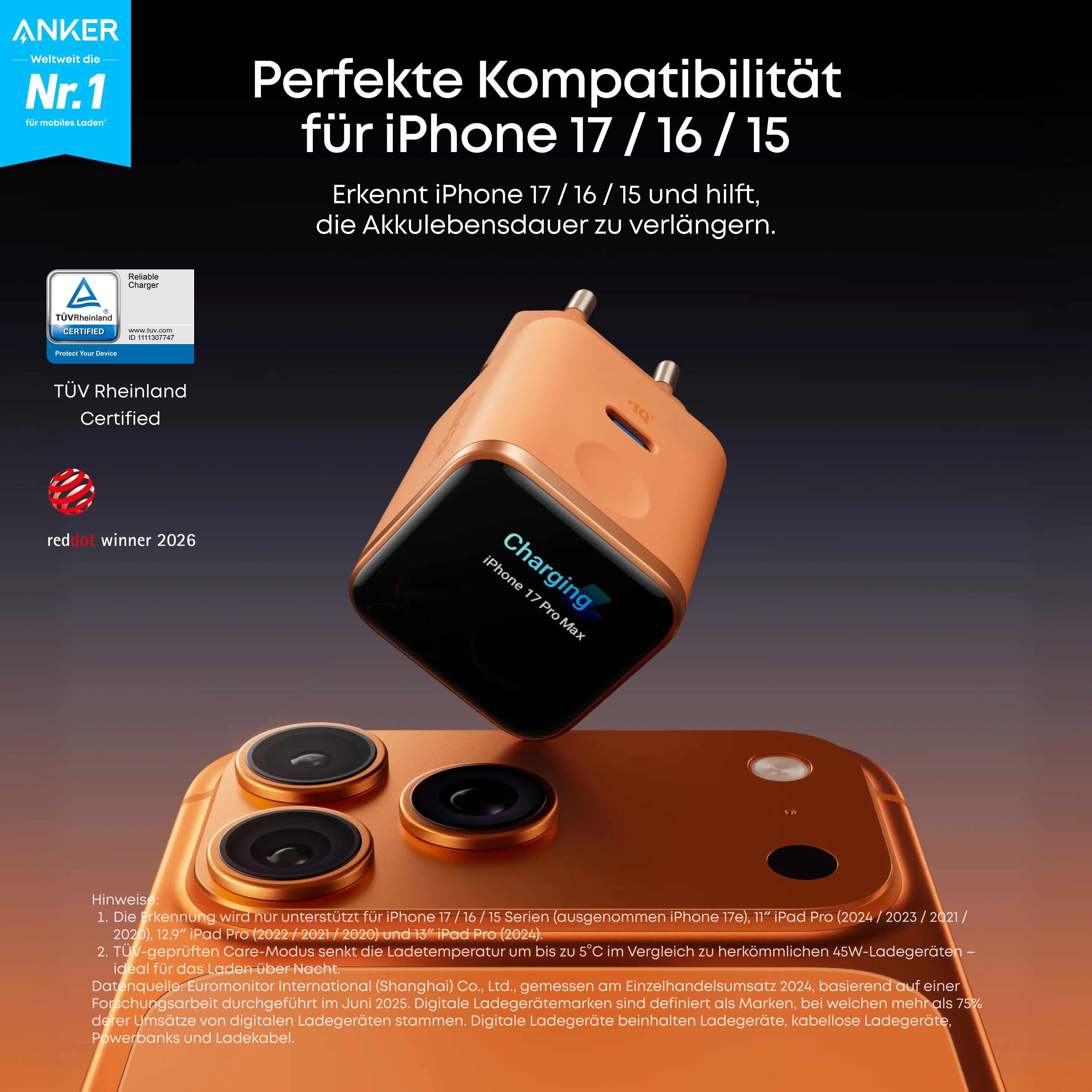 Anker Nano Ladegerät (45W, Smart Display) Polarweiss