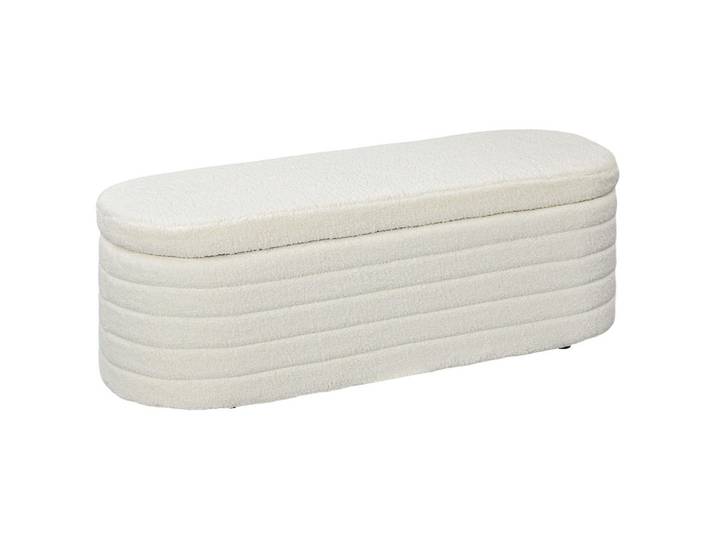 Homcom Sitzbank Polsterbank mit Stauraum, Teddy-Vlies-Optik, Bettbank mit Holzbeine, Weiß, Kunststoff, 41x40.5x116 cm, Esszimmer, Bank, Sitzbänke
