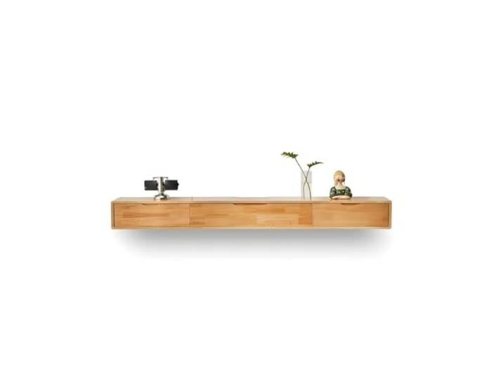 Wandmontierte Medienkonsole mit Schubladen aus Massivholz TV-Schrank Schwimmender TV-Ständer, hängendes TV-Regal for das Heimbüro(Wood Color,140cm)