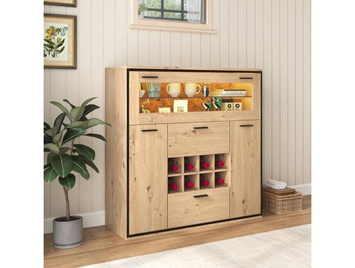Merax Sideboard mit Weinschrank, Glasregal und LED-Beleuchtung - Perfekte Aufbewahrung für Sammlerstücke