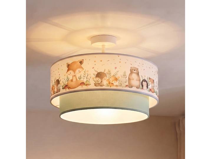 Plafonnier pour enfants Boho, vert sauge/multicolore, Ø 40 cm, en tissu, Duolla - Chambre d'enfant - Tissu / textile - Semi-encastré