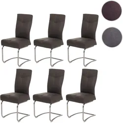 6er-Set Esszimmerstuhl HWC-G56, Küchenstuhl Freischwinger Stuhl, Textil Wildleder-Optik ~ grau