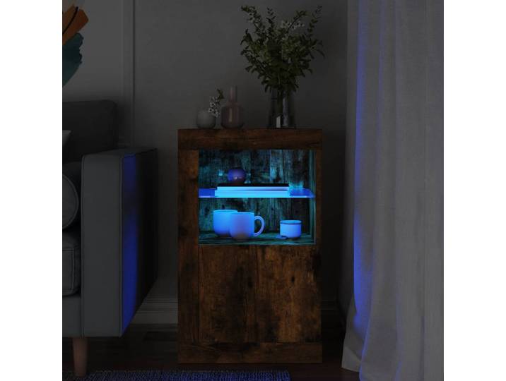 vidaXL Beistellschrank mit LED-Leuchten Räuchereiche Holzwerkstoff