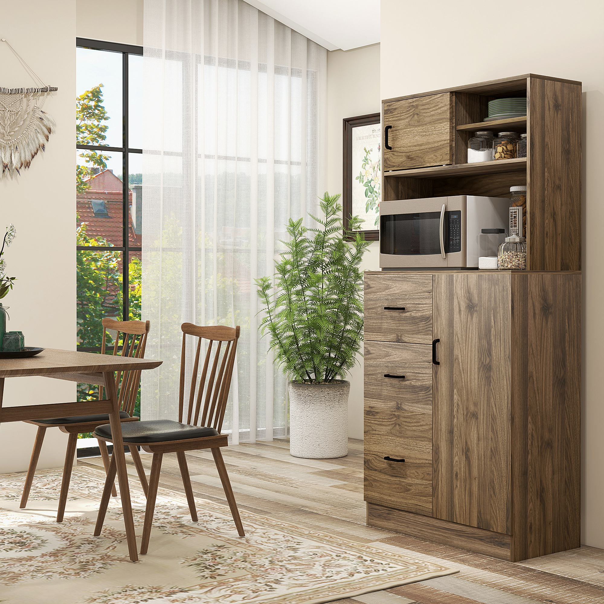 Homcom Armadietti Cucina con 3 Cassetti e Credenza Moderna, Mobile Dispensa per Cucina e Soggiorno in Legno, 80x40x178cm, Noce Aosom