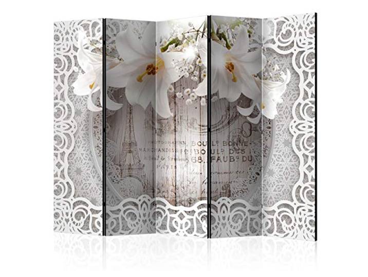 decomonkey Paravent Raumteiler Innen Blumen Lilie, 225x172 cm, 5-teilig Beidseitig, Vintage, Wohnzimmer, Room Divider, Wall, Raumteiler Stehend, Trennwand, Sichtschutz, Spanische Wand, Holz