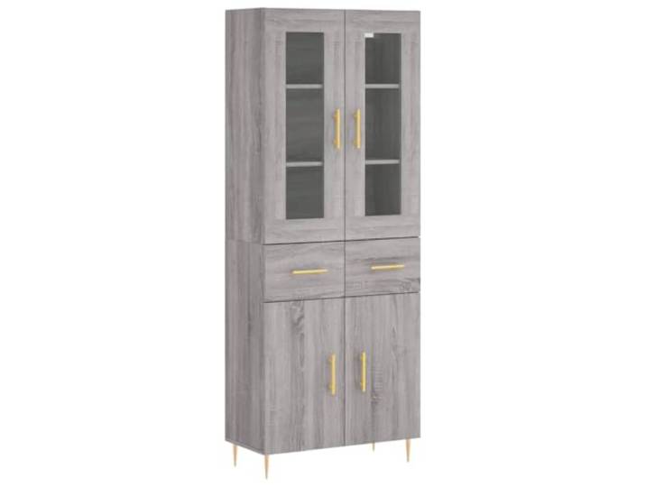 Roanoer Highboard Grau Sonoma 69,5x34x180 cm Holzwerkstoff Schrank Eleganter Viertürer-Schrank aus Holzwerkstoff mit Metallfüßen für Wohnzimmer und Flur. Bietet viel Stauraum auf 2 Teilen.
