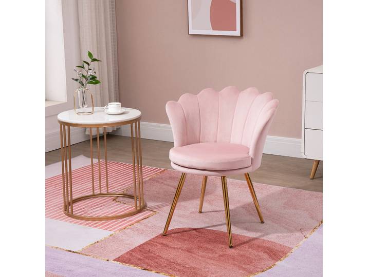 HOMCOM Fauteuils Coquillage Velours Rose Métal Doré 2pcs