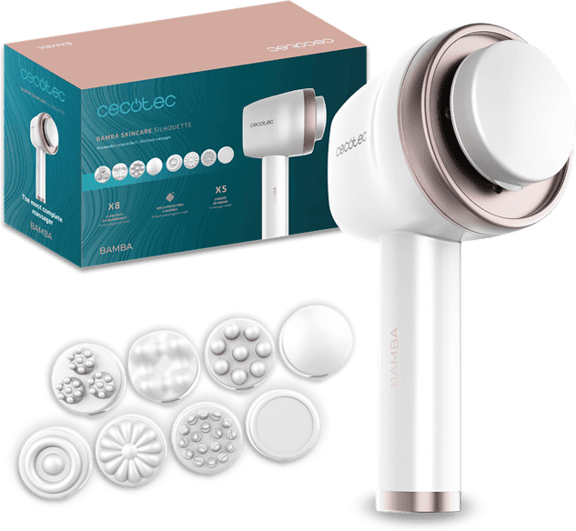 Anticelulítico - Cecotec SkinCare Push Up Elite, 8 cabezales, 5 modos, 6 intensidades y 90 min de autonomía, Blanco