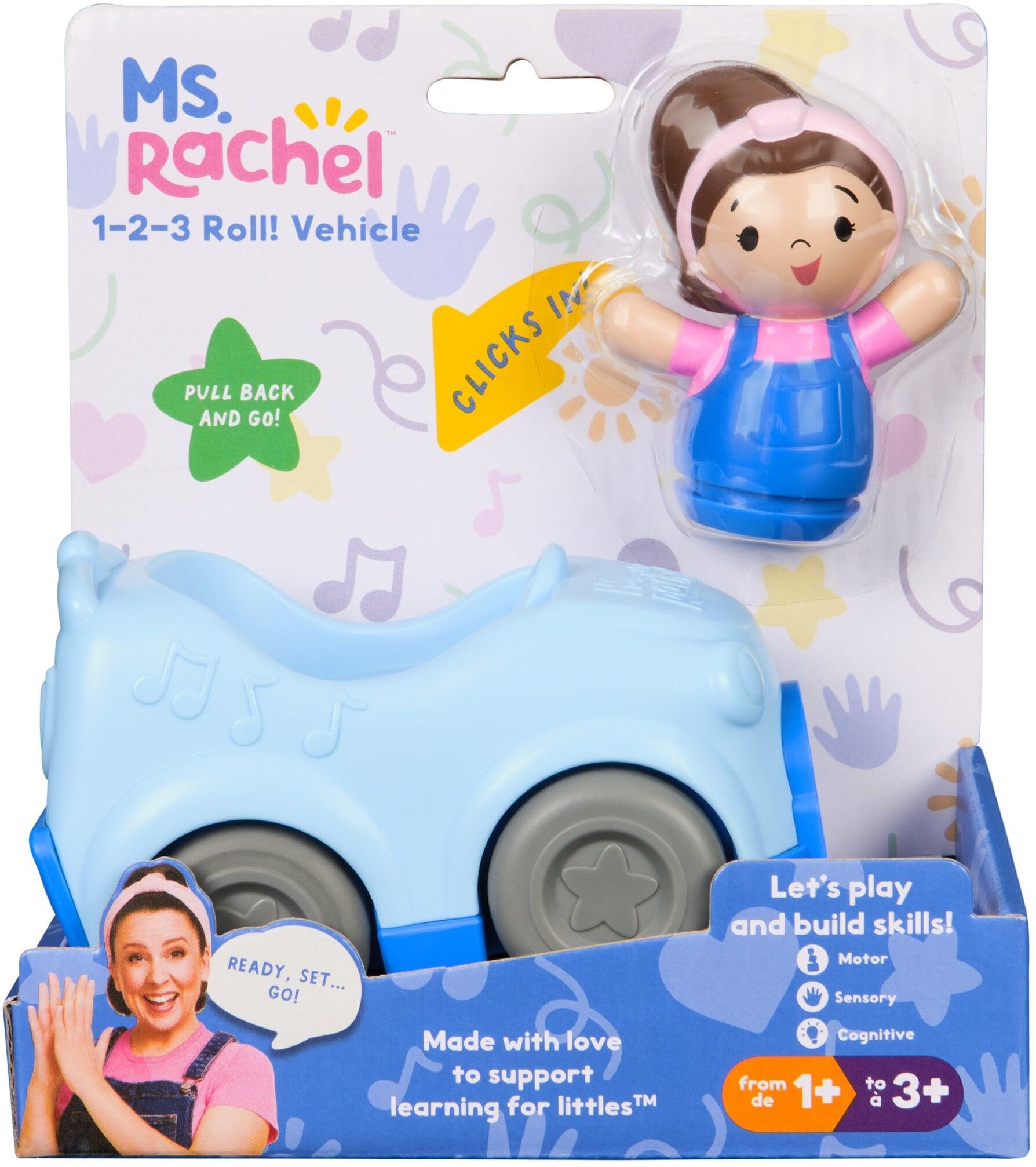 Spin Master Ms. Rachel 1-2-3 Roll! Pull-Back Vehicle with Figure for Kids - Light-Blue - Ages 1-2