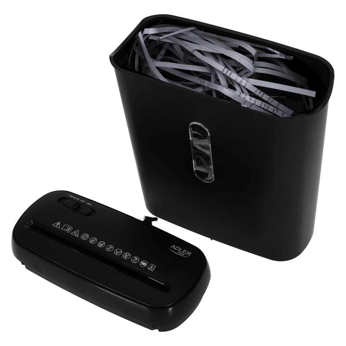 Adler Office supplies Paper Shredder | AD 1039 | Black | 8 L | 70 dB | Strip-cut (Streifenschnitt) (AD 1039)
