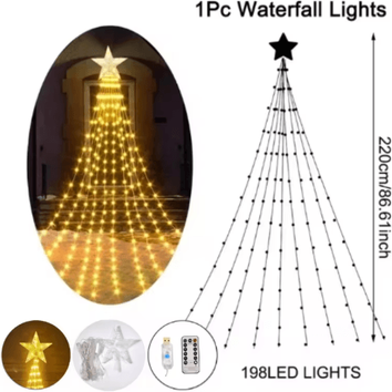 Inspire Picks Pentagram Star Waterfall String Lights Waterproof LED Christmas Fairy Lights warm usb