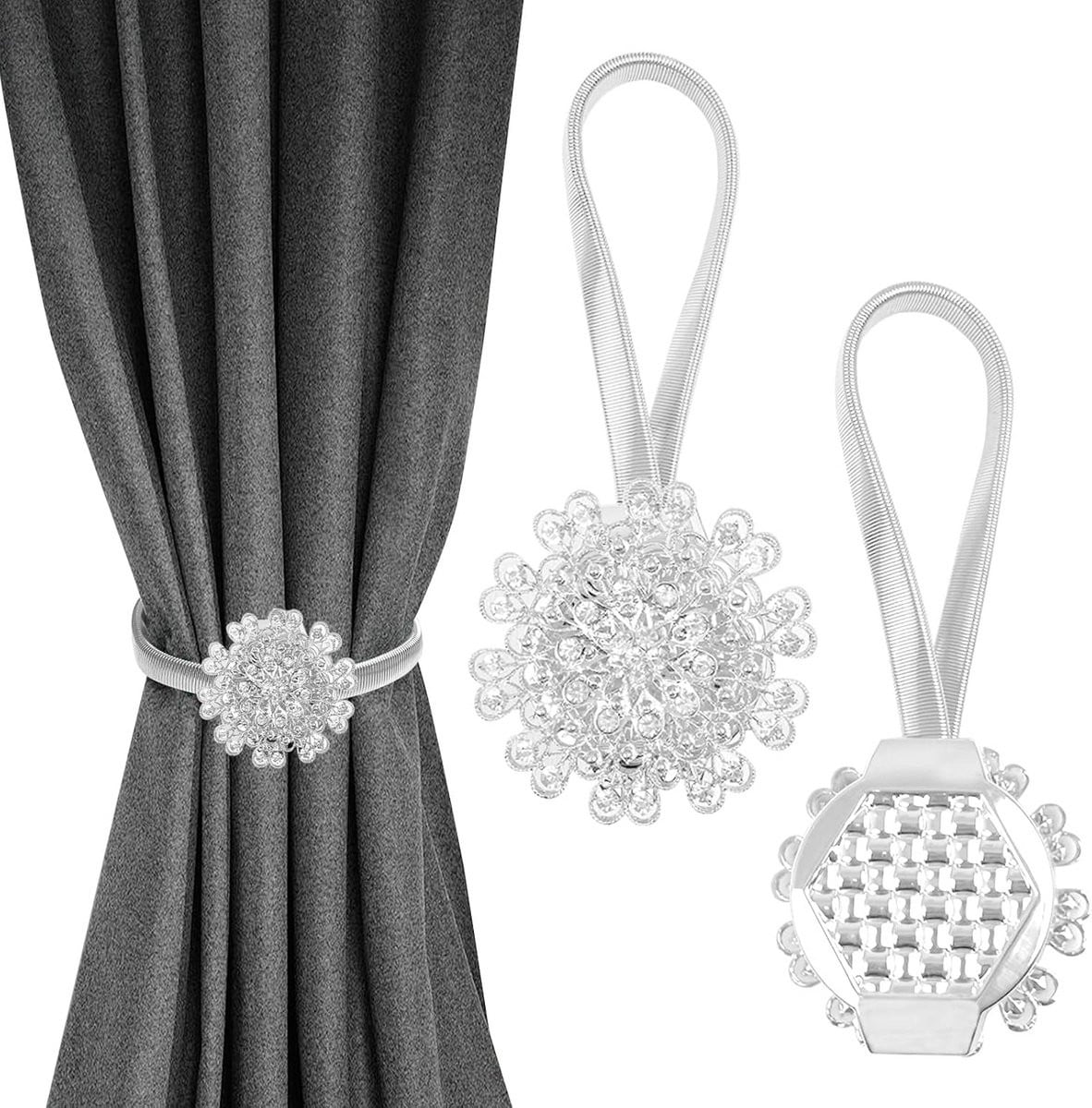 Decoratieve Kristallen Bloem Gordijnclips, Magnetische Houders Zonder Boren