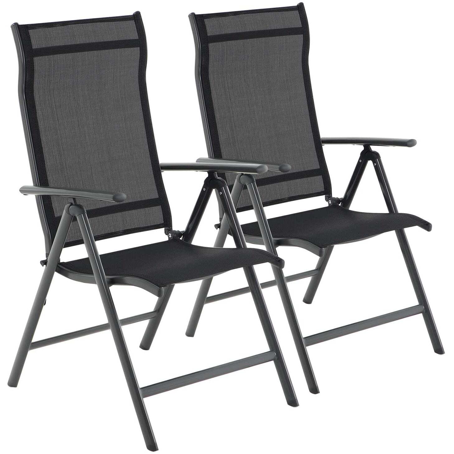 Gartenstühle - Set von 2 - Klappstühle - Außenstühle - Aluminiumrahmen - Rückenlehne - Verstellbar - Schwarz/Grau