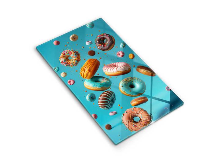 Wallfluent Glasplatte 30x52 cm Bunte Donuts, Grau, Glas, Rechteckig, 30x52 cm, Küchenzubehör, Schneidebretter